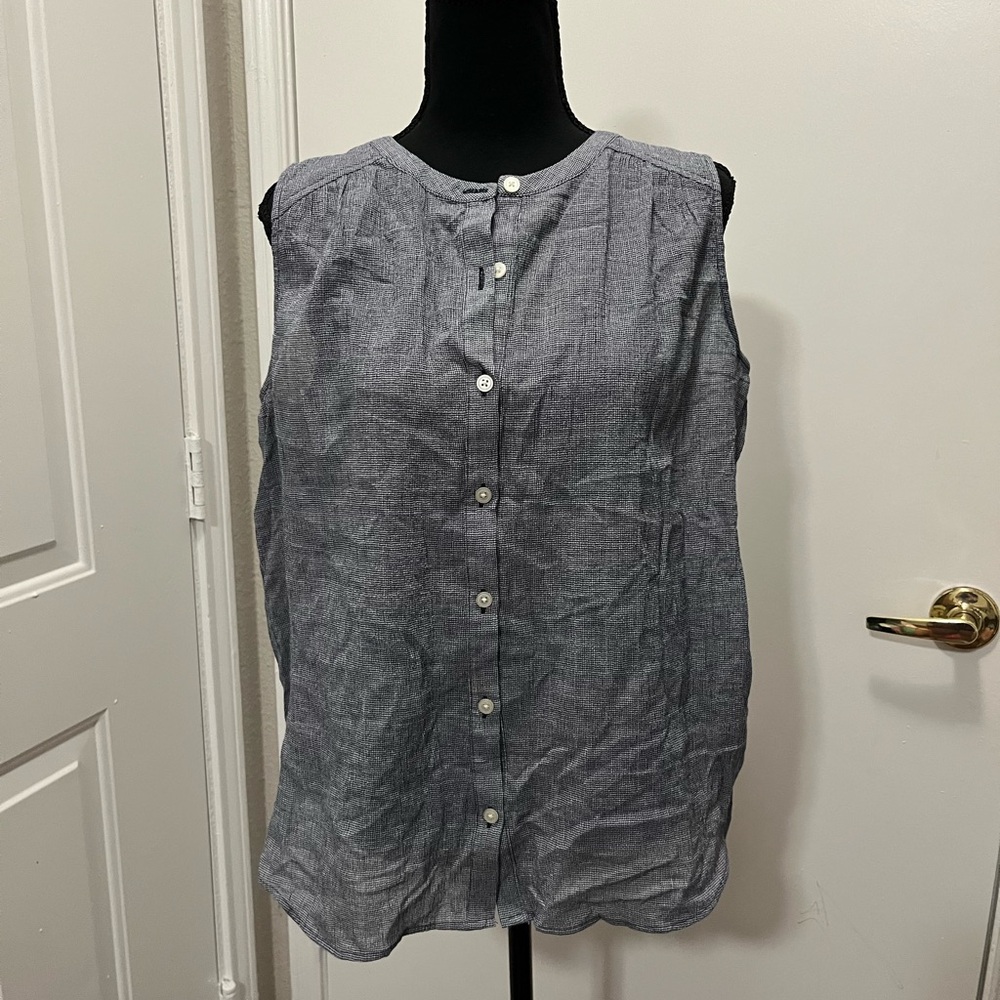LOFT Sleeveless Blue Button-Down Shirt